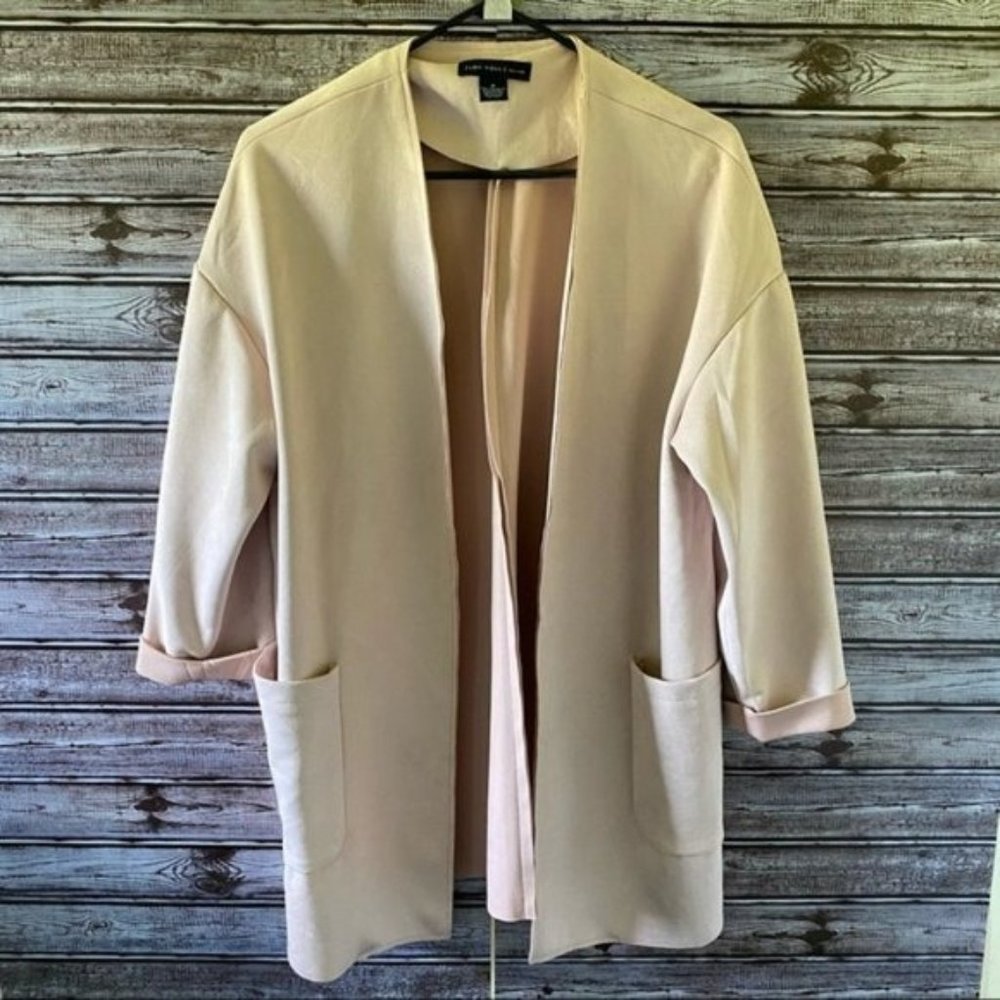 Joan Vass Faux‎ Suede Open Front Jacket M